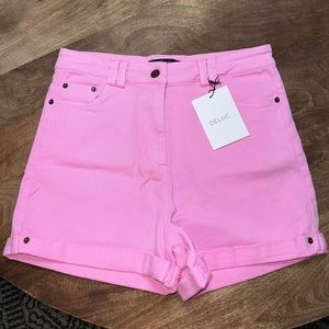 Hemline Denim Pink Shorts